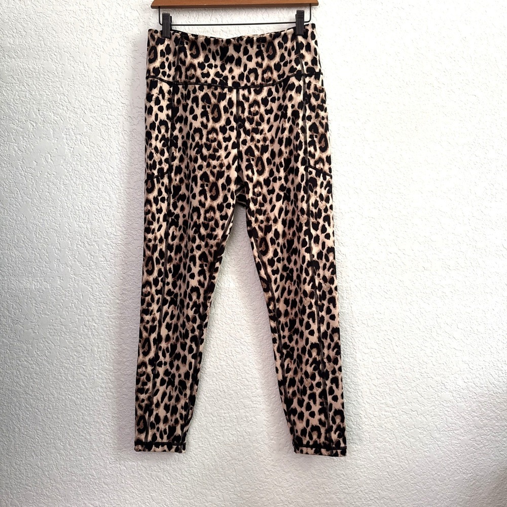 Victoria's Secret Animal Print Leggings Brown Side Pockets Women's Size 14